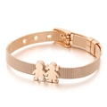 Rose gold mesh bracelet featuring a boy and girl charm with adjustable buckle closure - Hand in Hand Style (KB112807-K)