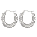 Silver square textured hoop earrings with a unique ribbed finish in stainless steel - Steel Color Threaded Hoop (WG-0296)