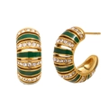 Orecchini a C placcati oro 18K con smalto verde scuro e cristalli scintillanti - Forma a C Cava Strass Smalto (Oro-Verde) / Oro Verde