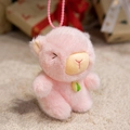 Cute pink plush bear charm with embroidery and green sprout detail on pink bead chain - Pink Capybara / 15CM