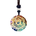 Polygonal healing crystal necklace featuring colorful stones and golden Om symbol - Octagonal Om Symbol Style (3-24)