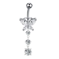 Piercing ombelico a farfalla in acciaio argento con zirconi pendenti su sfondo bianco - Tipo D Pietra / Argento