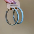 Minimalist light blue denim woven hoop earrings with golden metal inner lining - Light Blue (Silver Needle)