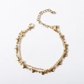 Double-layered golden stainless steel heart bracelet with spacer beads and lobster clasp - 17+5cm / Cross Bead Chain + Smooth Heart Bracelet / Gold