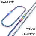 Ensemble bijoux en acier inoxydable arc-en-ciel avec collier et bracelet maille - 4mm Largeur / Arc-en-ciel (KS226593-KFC)