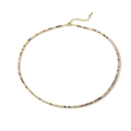 Close-up of 18K gold plated tennis necklace featuring multi-colored cubic zirconia stones - Gold/Multicolor Zirconia