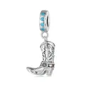 925 sterling silver cowboy boot charm with heart floral textures and turquoise inlay - Western Cowboy Boot Charm (SCC2566)