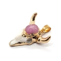 White natural stone bull head pendant with pink gemstone and gold plated edges - No.5 (Pink Gemstone)