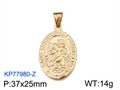 Goldener Sankt Christoph Anhänger aus Edelstahl, 37x25mm ovaler religiöser Halsschmuck - Gold Saint Christopher Ovaler Stil (KP77980-Z)