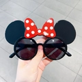 Kids funny Minnie Mouse style sunglasses with black round frame and red polka dot bow - Minnie Style Red