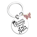 Dettaglio del portachiavi big sister in acciaio inossidabile con farfalla e corona - Stile piastra rotonda farfalla rosa (JR02)