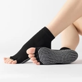 Black toeless five-finger yoga socks with white non-slip silicone dots for grip - One Size / Open Toe-Solid Pure Black