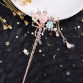 Floral butterfly tassel hair pin with colorful resin flowers and rose gold plating - Rose Gold Pink Yellow Blue Resin Flower Tassel (FZ050)
