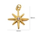 Detailed size view of an 18x15mm gold star pendant with a center sparkling zircon stone - Style 2 - White Zircon