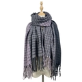 Two-tone dark grey and lilac plaid scarf with tassels in soft cashmere-like fabric - 7# (Dark Grey & Lilac Plaid)