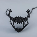 Detailed view of a black Japanese-style Hannya devil half-face mask with sharp tusks - Nue Black