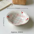 Blue checkered ceramic bowl with cherry pattern and pink wavy edges, 19.4cm diameter - Cherry-7.5 Inch Salad Bowl