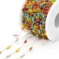 Golden stainless steel chain with 3mm multi-colored gemstone beads for DIY jewelry - 0.8mm Gold Chain 3mm Multi-color Beads