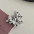 Silver bow hair clip with pink crystal rhinestone accessory for women stylish look - Silver/Pink Zirconia-Single Gem Bow