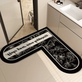 L-shaped black bathroom floor mat with Wake up & live text and white pattern - L-shaped Large Heart Style - F / 60*60cm [standard Diatomaceous Earth Wall]