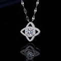 Elegant silver four-pointed star necklace with large central diamond and pave side stones - Xl-131 [with Four-leaf Clover Chain]