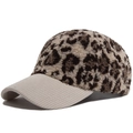 Berretto da baseball leopardato in peluche con visiera in velluto a coste beige - Beige