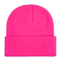 Classic knitted acrylic beanie hat in vibrant fluorescent rose pink color - One Size / Rose Purple