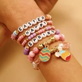 Handmade Easter bead bracelet set featuring bunny charms and colorful clay disc beads - Alloy Enamel Egg Rabbit (X300) / Pink