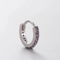 Silver titanium steel hoop earring featuring a row of purple cubic zirconia stones - 8MM Purple Rhinestone Hoop (A01-4#)