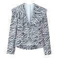 Zebra print cropped blazer with large lapels and black and white pattern on white background - S / Tops
