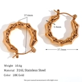 U-shaped 18K gold stainless steel hoop earrings with bamboo texture and 37mm diameter - Geometric Sharp Hollow Hoop Earrings - Gold - 35mm