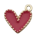 Red heart enamel charm with gold dotted edge for DIY jewelry making - Heart