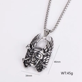 Detailed view of silver winged skull pendant with dimensions 34mm by 46mm and 45g weight - Winged Skull Style (5)