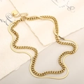 Golden double-layer necklace set featuring a Cuban chain and a flat snake bone choker - Gold (KN236054-Z)