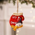 Christmas snowman mitten ornament with 'Let It Snow' text and rustic hanging twine - Style O: Glove Snowman