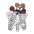 Spilla creativa a forma di costole di scheletro di Halloween con fiori colorati su bianco - Costole del Teschio Floreale (XZ1767)