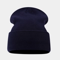 Classic navy blue ribbed knit beanie hat for men and women featuring a cuffed edge - One Size / Navy Blue