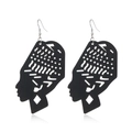 Detail of laser-cut black wooden earrings featuring African silhouette and geometric hollow patterns - Style 6 (African Style Silhouette)