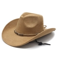 Chapeau de cowboy classique en daim camel avec ruban perlé et cordon de serrage réglable - M (56-58cm) / Chameau