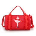 Pink ballet dance bag for girls featuring a red ballerina silhouette and silk bow - Red (Short Lace Dancer)