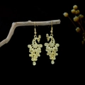 Detailed view of golden cloisonne peacock earrings with intricate hollow carvings - Gold Hollow Water Drop Phoenix