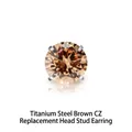 Titanium steel stud earring featuring a champagne zircon in a four-prong setting - M0.9*5mm (Head Only) / Coffee Zirconia