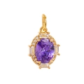 Elegant gold oval pendant necklace featuring a purple gemstone surrounded by sparkling zircons - June Pendant (Purple Faceted)