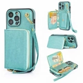 Crossbody wallet case for iPhone 15 Pro Max in teal faux leather with card slots and strap - Cyan / ip11