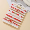 8pcs red and white clay bead bracelet set with Game Day charms and football helmet - SY0954-1 Red White Gold 8pcs Set