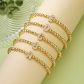 Golden beaded stretch bracelets with micro-pave zircon A-E letter charms for women - Letter A / Gold