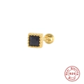 Macro view of gold S925 sterling silver square stud earring with a black cubic zirconia gem - Square Threaded Stud / Gold - Black Zirconia