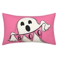 Pink lumbar pillow case with a white ghost and BOO banner for Halloween party decor - Style 01-Pink Ghost with Banner