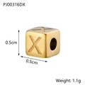 Macro detail of a 0.5cm golden cube bead with engraved letter X for DIY jewelry - Letter X / Gold