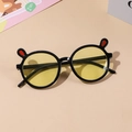 Mode-Sonnenbrille für Kinder mit schwarzem Rundrahmen, gelben Gläsern und Öhrchen - Glänzender schwarzer Rahmen gelbe Gläser